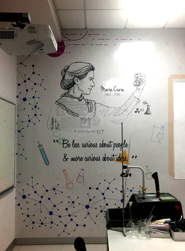 TED Atakent laboratuvarında Marie Curie temalı duvar
